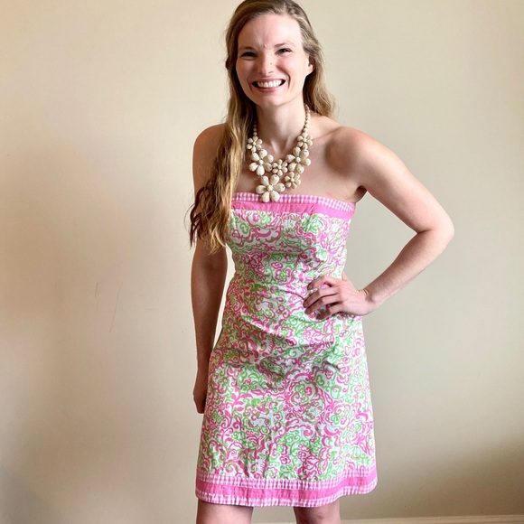 Lilly Pulitzer Dresses & Skirts - Lilly Pulitzer pink &green printed strapless dress